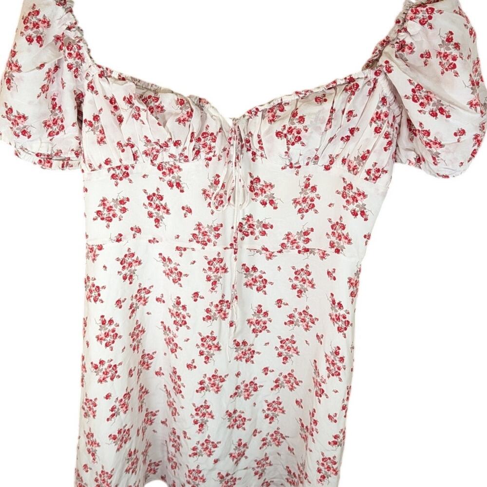 Réalisation Par Silk Floral Puff Sleeve Tie Front Top Medium